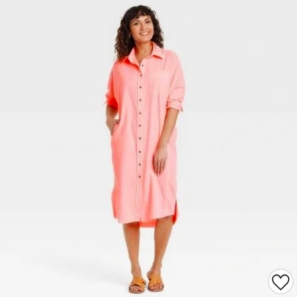 Universal Thread Pink Linen Shirt Dress - Picture 1 of 10